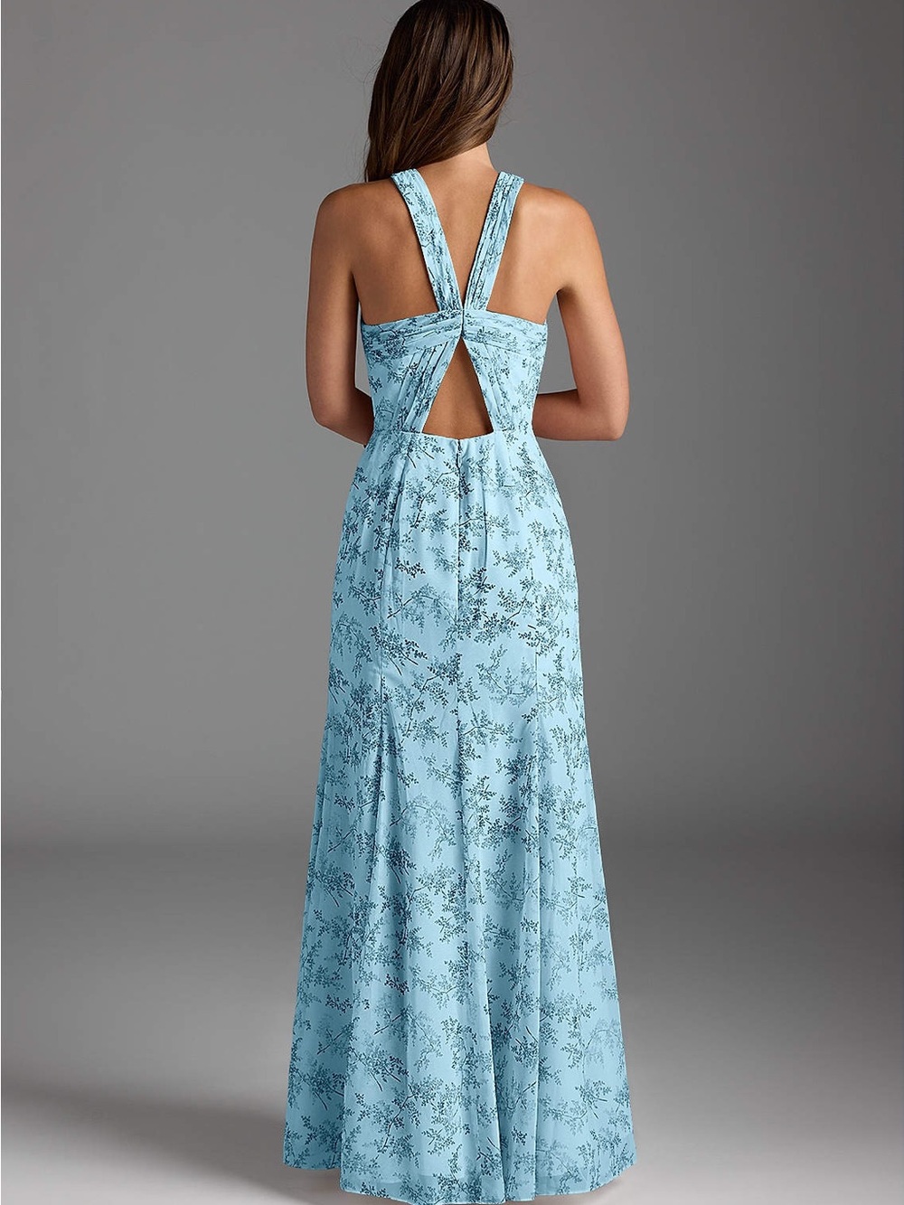 Azazie Blue Floral Maxi Dress with Twist Back